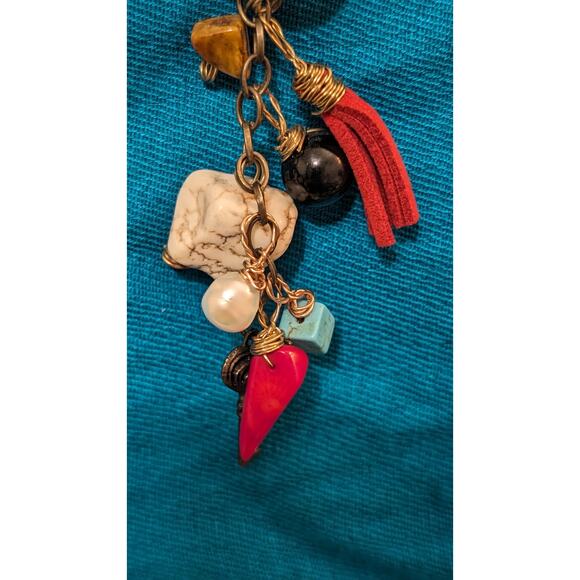 Artisan Cord with Heart, Stone, Tassel, Key and Other Charms Cluster Necklace - Picture 8 of 8